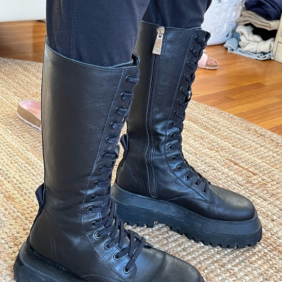 Zara Zip up genuine leather platform combat boots - Picture 4 of 9
